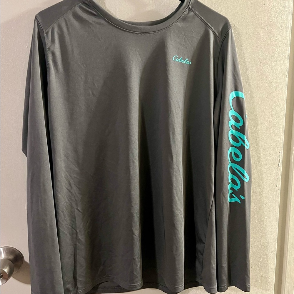 Cabela's Gray Long Sleeve Shirt with Blue Logo